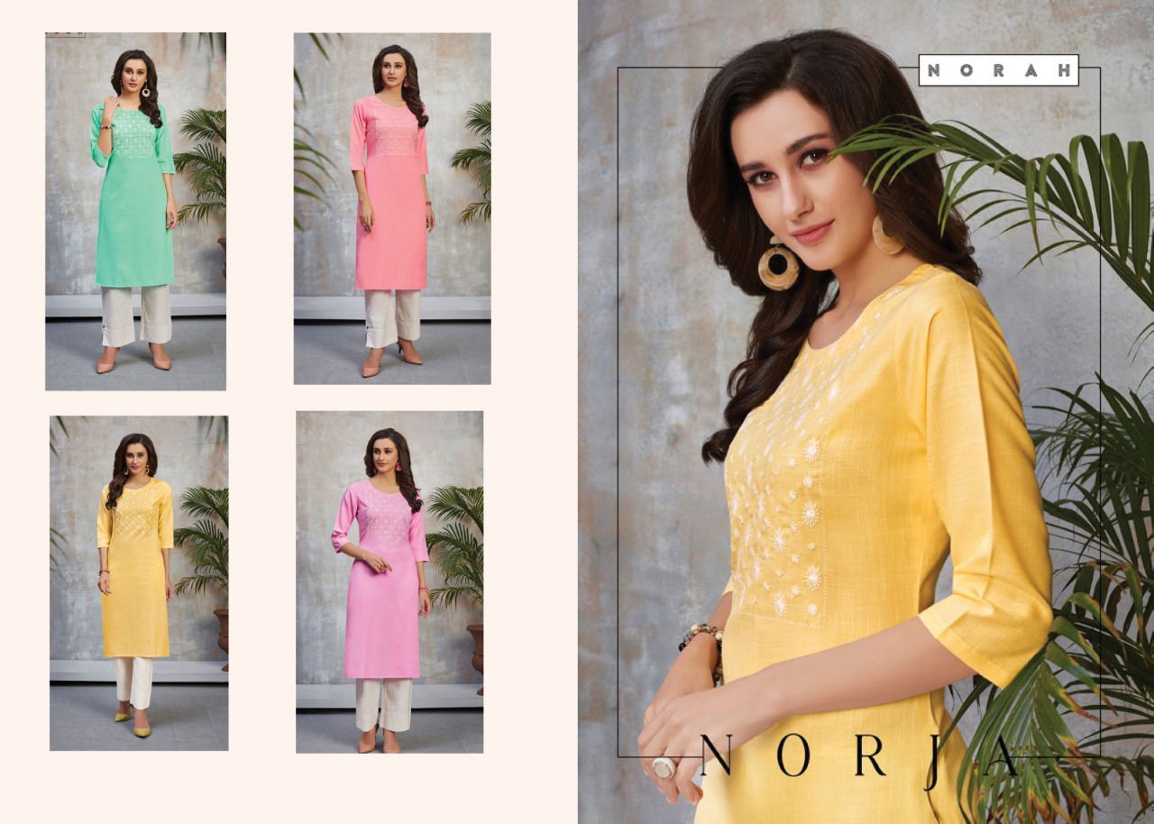 Tunic House Norja Latest Fancy Designer Ethnic Wear Rayon Embroidered Kurti Collection
